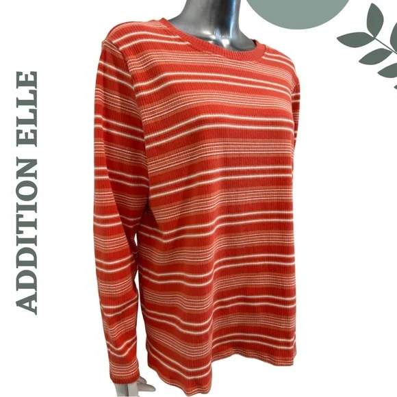Addition Elle Ribbed Striped Long Sleeve Top 2X - Picture 4 of 8